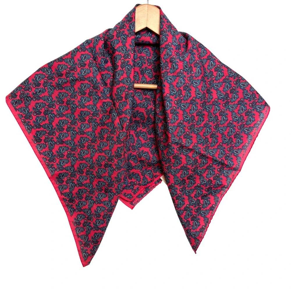 Vintage Paisley Silk Square Scarf Pink Blue Neckerchief Headscarf Boho Preppy